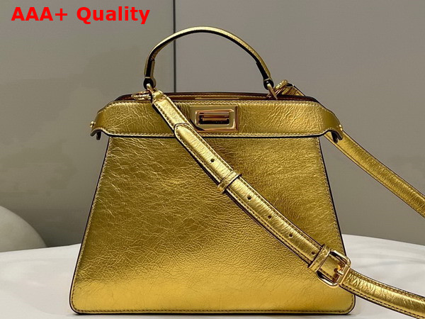 Fendi Peekaboo Iseeu Small Gold Laminated Leather Bag Replica