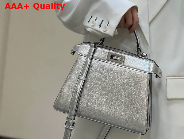 Fendi Peekaboo Iseeu Small Silver Laminated Leather Bag Replica