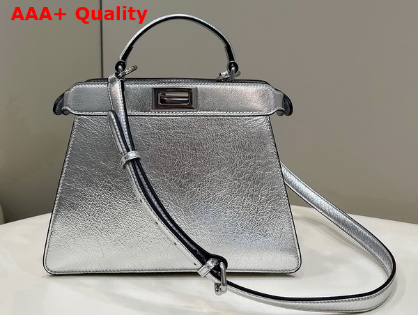 Fendi Peekaboo Iseeu Small Silver Laminated Leather Bag Replica