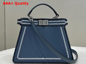 Fendi Peekaboo Iseeu Small in Blue Nappa Leather with Black and White Interlace Trims Replica