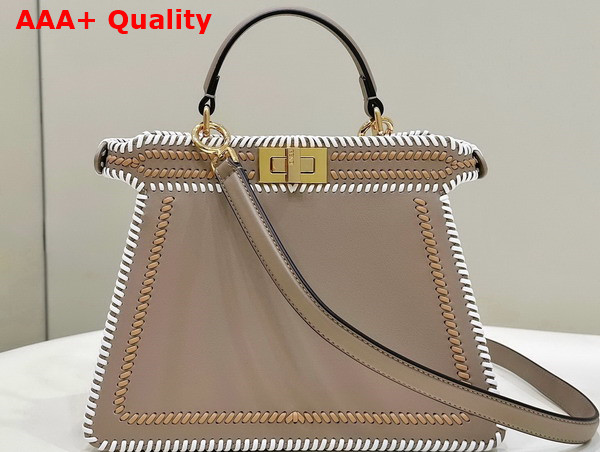Fendi Peekaboo Iseeu Small in Dove Gray Nappa Leather with White and Beige Interlace Trims Replica