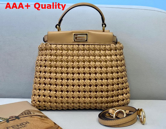 Fendi Peekaboo Mini Beige Braided Leather Bag Replica