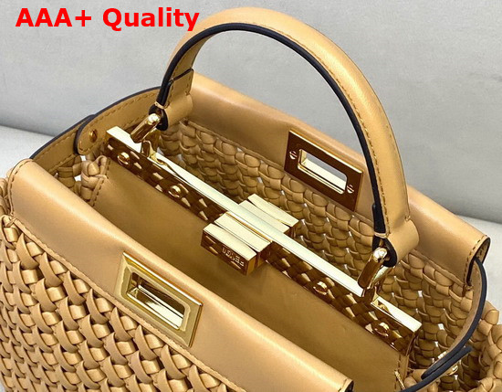 Fendi Peekaboo Mini Beige Braided Leather Bag Replica