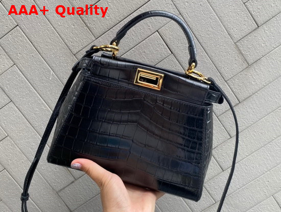 Fendi Peekaboo Mini Black Crocodile Handbag Replica