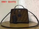 Fendi Peekaboo Mini Defender Black Patent Leather Bag with Glazed Fabric Cover Replica
