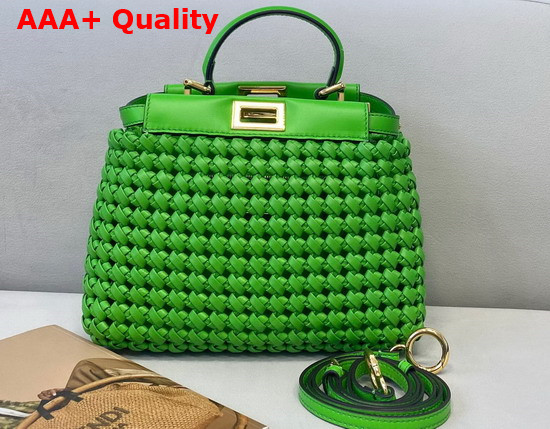 Fendi Peekaboo Mini Green Braided Leather Bag Replica