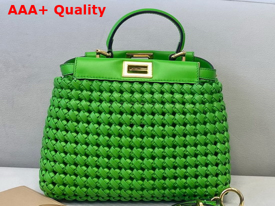 Fendi Peekaboo Mini Green Braided Leather Bag Replica