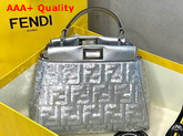 Fendi Peekaboo Mini Handbag Silver Nappa Leather Sequin Embroidery FF Motif Replica