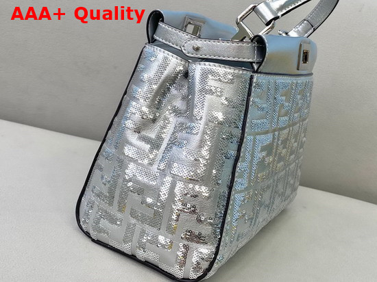 Fendi Peekaboo Mini Handbag Silver Nappa Leather Sequin Embroidery FF Motif Replica