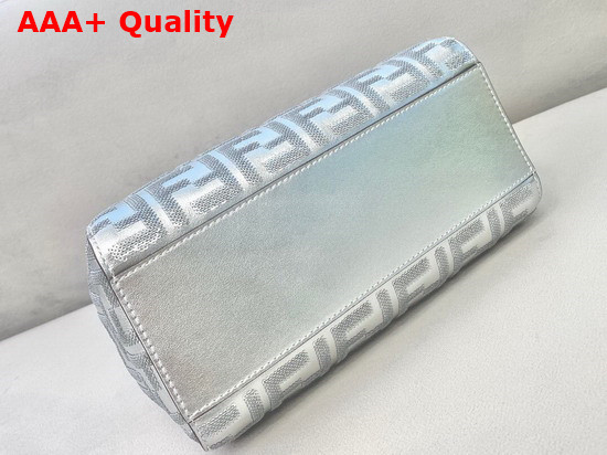 Fendi Peekaboo Mini Handbag Silver Nappa Leather Sequin Embroidery FF Motif Replica