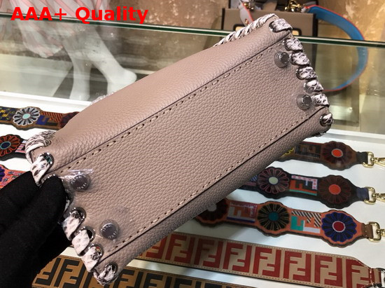 Fendi Peekaboo Mini Handbag in Asphalt Grey Roman Leather with Hand Sewn Stitches and Elaphe Weave Along The Edges Replica