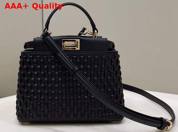 Fendi Peekaboo Mini Handbag in Black Woven Leather Replica