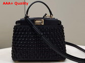 Fendi Peekaboo Mini Handbag in Black Woven Leather Replica