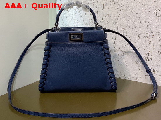 Fendi Peekaboo Mini Handbag in Blue Calfskin with a Tone on Tone Weave Along the Edges Replica