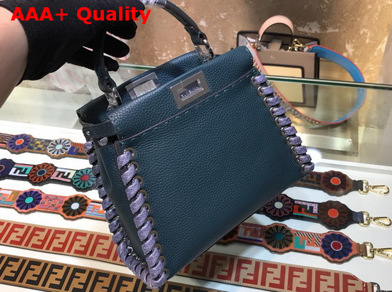 Fendi Peekaboo Mini Handbag in Green Roman Leather with Hand Sewn Stitches and Elaphe Weave Along The Edges Replica