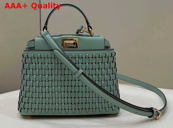 Fendi Peekaboo Mini Handbag in Light Blue Woven Leather Replica