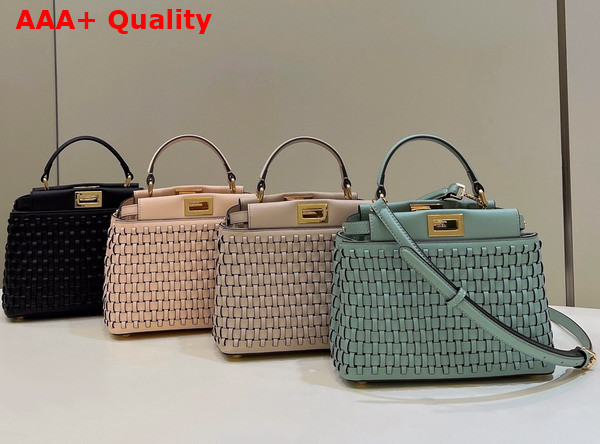 Fendi Peekaboo Mini Handbag in Light Blue Woven Leather Replica