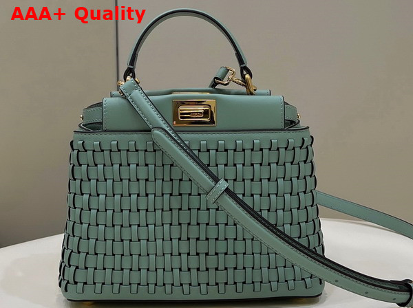 Fendi Peekaboo Mini Handbag in Light Blue Woven Leather Replica