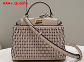 Fendi Peekaboo Mini Handbag in Nude Woven Leather Replica