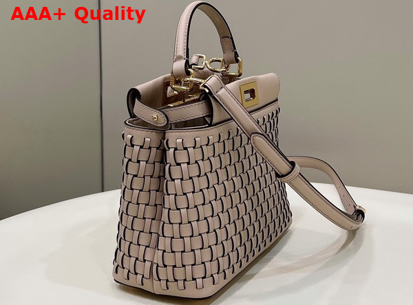 Fendi Peekaboo Mini Handbag in Nude Woven Leather Replica