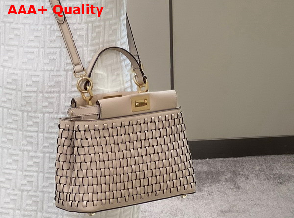 Fendi Peekaboo Mini Handbag in Nude Woven Leather Replica