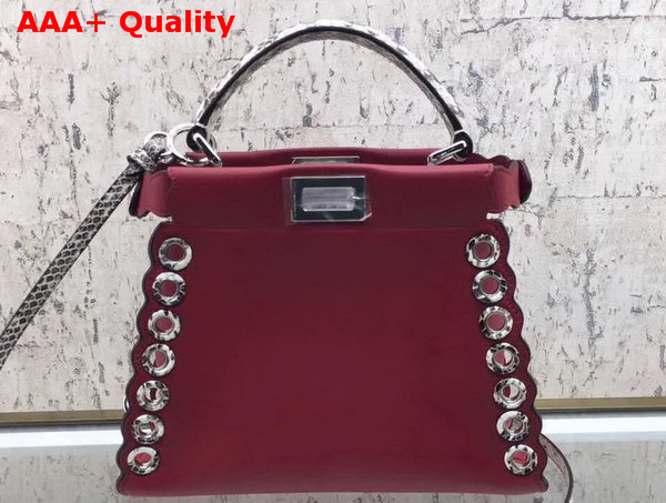 Fendi Peekaboo Mini Handbag in Red Calf Leather with Python Handle and Grommets Replica