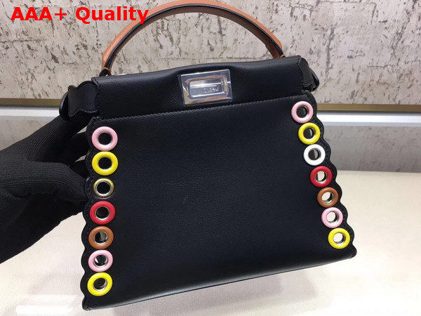 Fendi Peekaboo Mini Handbag with Multicolor Grommets Black Calf Leather Replica