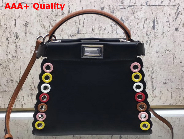 Fendi Peekaboo Mini Handbag with Multicolor Grommets Black Calf Leather Replica
