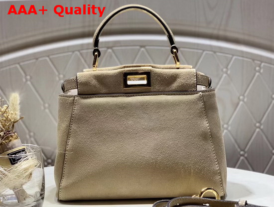 Fendi Peekaboo Mini Pocket Bag Beige Suede and Green Calf Leather Replica