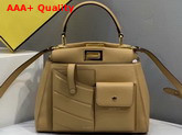 Fendi Peekaboo Mini Pocket Handbag in Beige Calf Leather Replica