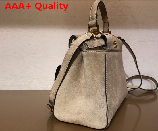 Fendi Peekaboo Mini Pocket Handbag in Beige Suede Leather and Green Leather Replica