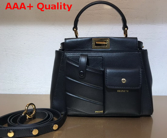 Fendi Peekaboo Mini Pocket Handbag in Black Calf Leather Replica