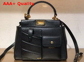 Fendi Peekaboo Mini Pocket Handbag in Black Calf Leather Replica