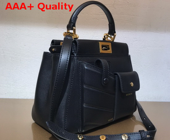 Fendi Peekaboo Mini Pocket Handbag in Black Calf Leather Replica