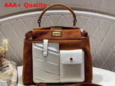 Fendi Peekaboo Mini Pocket Handbag in Brown Suede Leather and White Leather Replica