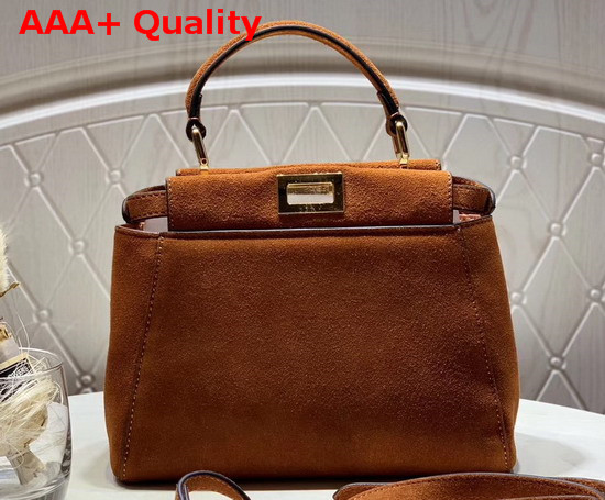 Fendi Peekaboo Mini Pocket Handbag in Brown Suede Leather and White Leather Replica