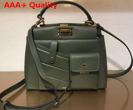 Fendi Peekaboo Mini Pocket Handbag in Green Calf Leather Replica