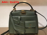 Fendi Peekaboo Mini Pocket Handbag in Green Calf Leather Replica