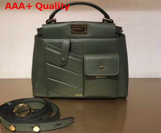 Fendi Peekaboo Mini Pocket Handbag in Green Calf Leather Replica