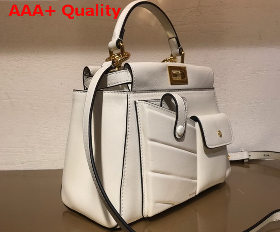 Fendi Peekaboo Mini Pocket Handbag in White Calf Leather Replica