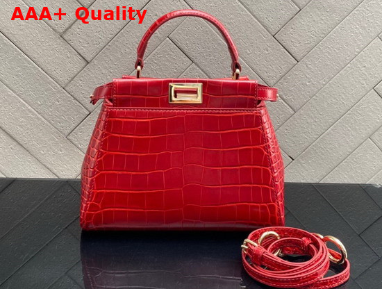Fendi Peekaboo Mini Red Crocodile Handbag Replica