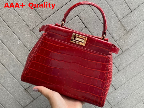 Fendi Peekaboo Mini Red Crocodile Handbag Replica
