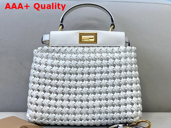 Fendi Peekaboo Mini White Braided Leather Bag Replica