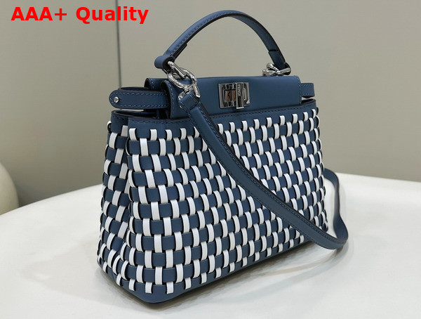 Fendi Peekaboo Mini White and Blue Woven Leather Bag Replica