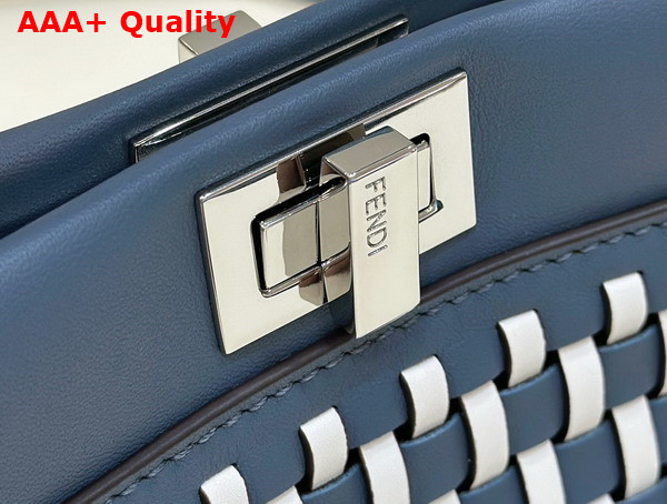 Fendi Peekaboo Mini White and Blue Woven Leather Bag Replica