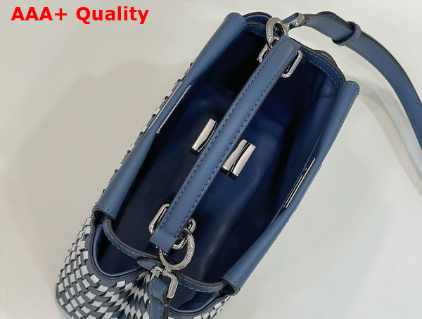 Fendi Peekaboo Mini White and Blue Woven Leather Bag Replica