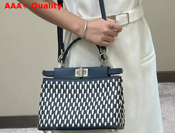 Fendi Peekaboo Mini White and Blue Woven Leather Bag Replica
