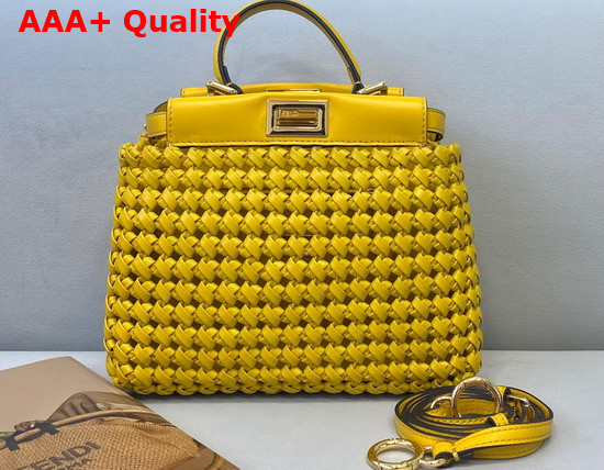 Fendi Peekaboo Mini Yellow Braided Leather Bag Replica