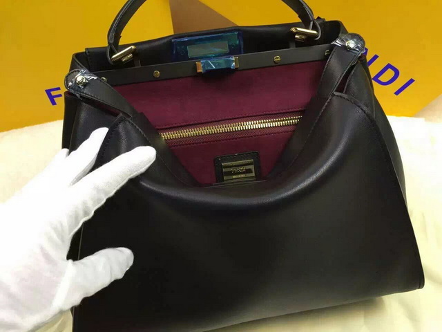 Fendi Peekaboo Regular Bag Black Real Leather for Sale