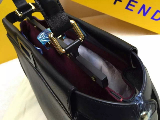 Fendi Peekaboo Regular Bag Black Real Leather for Sale